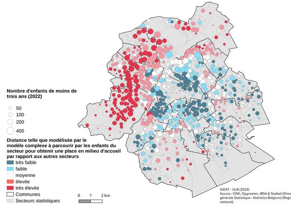 Distance à parcourir pour obtenir une place en milieu d'accueil